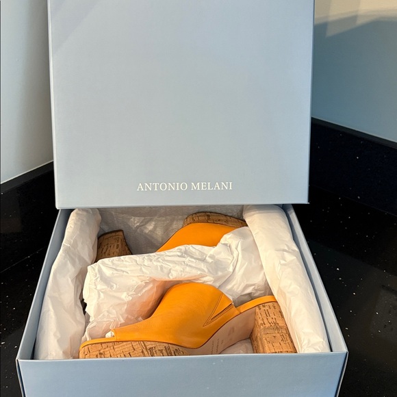 *Antonio Melani SARAYYAA Pale Peach Orange Cork Open Toe Heels Chunky Platforms - Picture 7 of 16